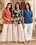 Women’s Printed Kurta Collection – Rust Red, Black & Navy Blue Floral Prints