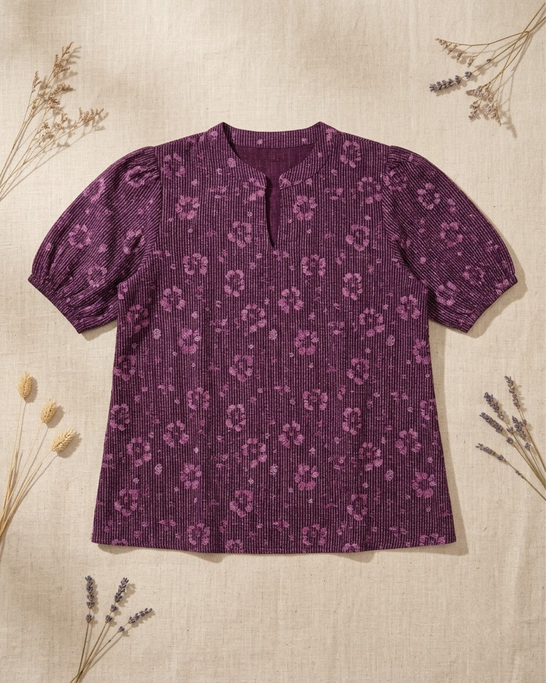 Dark Purple Floral Stripe Blouse