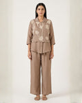 Mocha Floral Embroidered Layered Co-ord Set