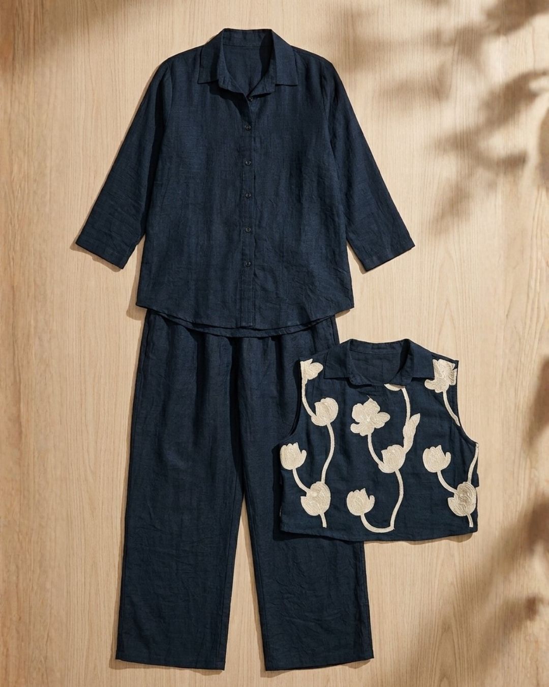 Navy Floral Embroidered Co-ord Set