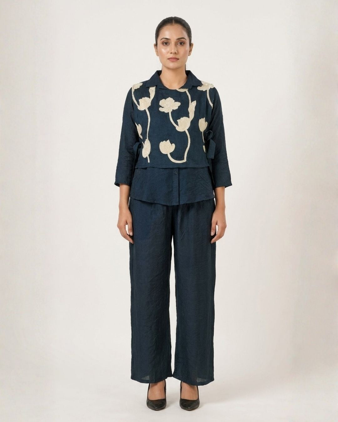 Navy Floral Embroidered Co-ord Set