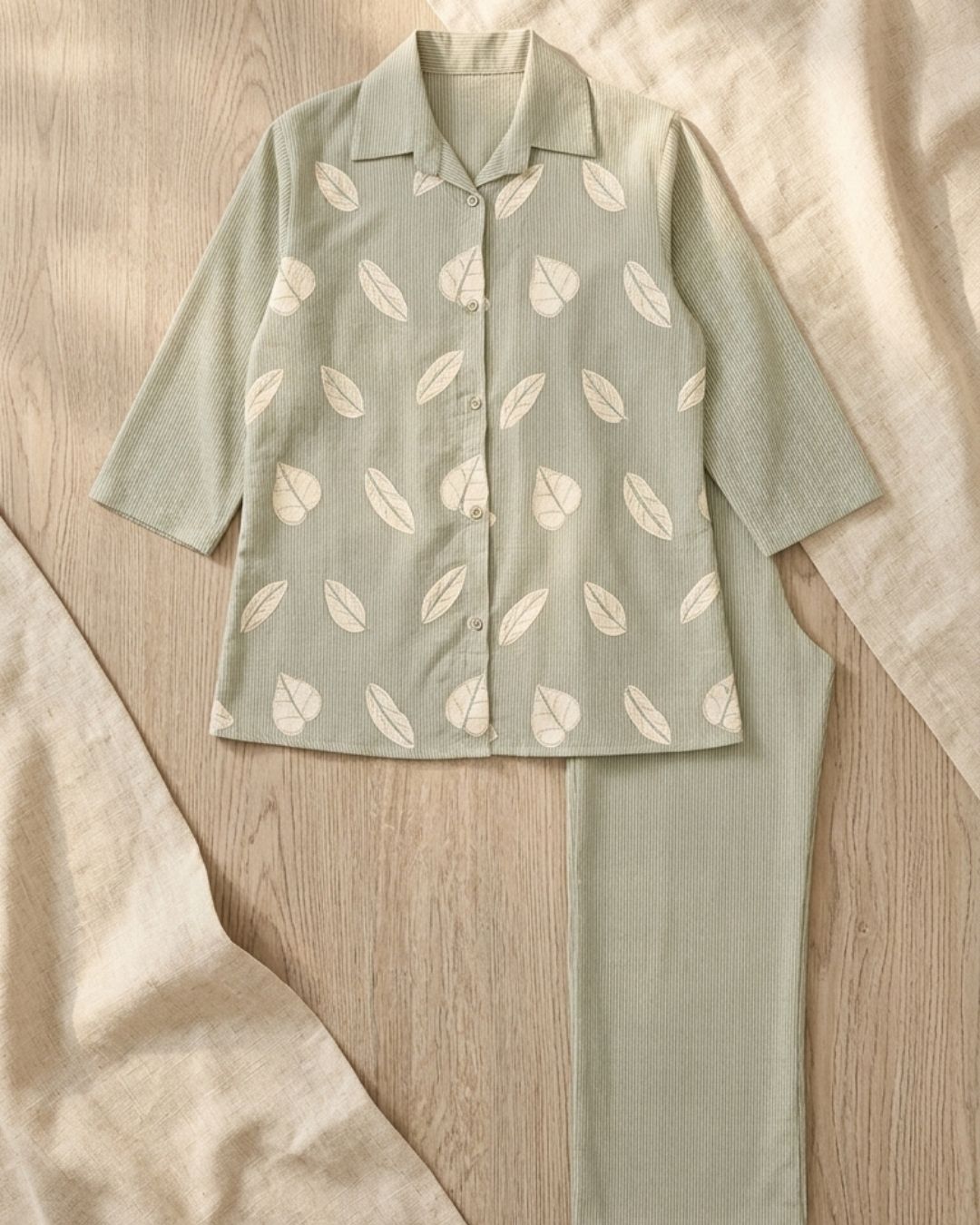 Sage Green Leaf Print Co-ord Set