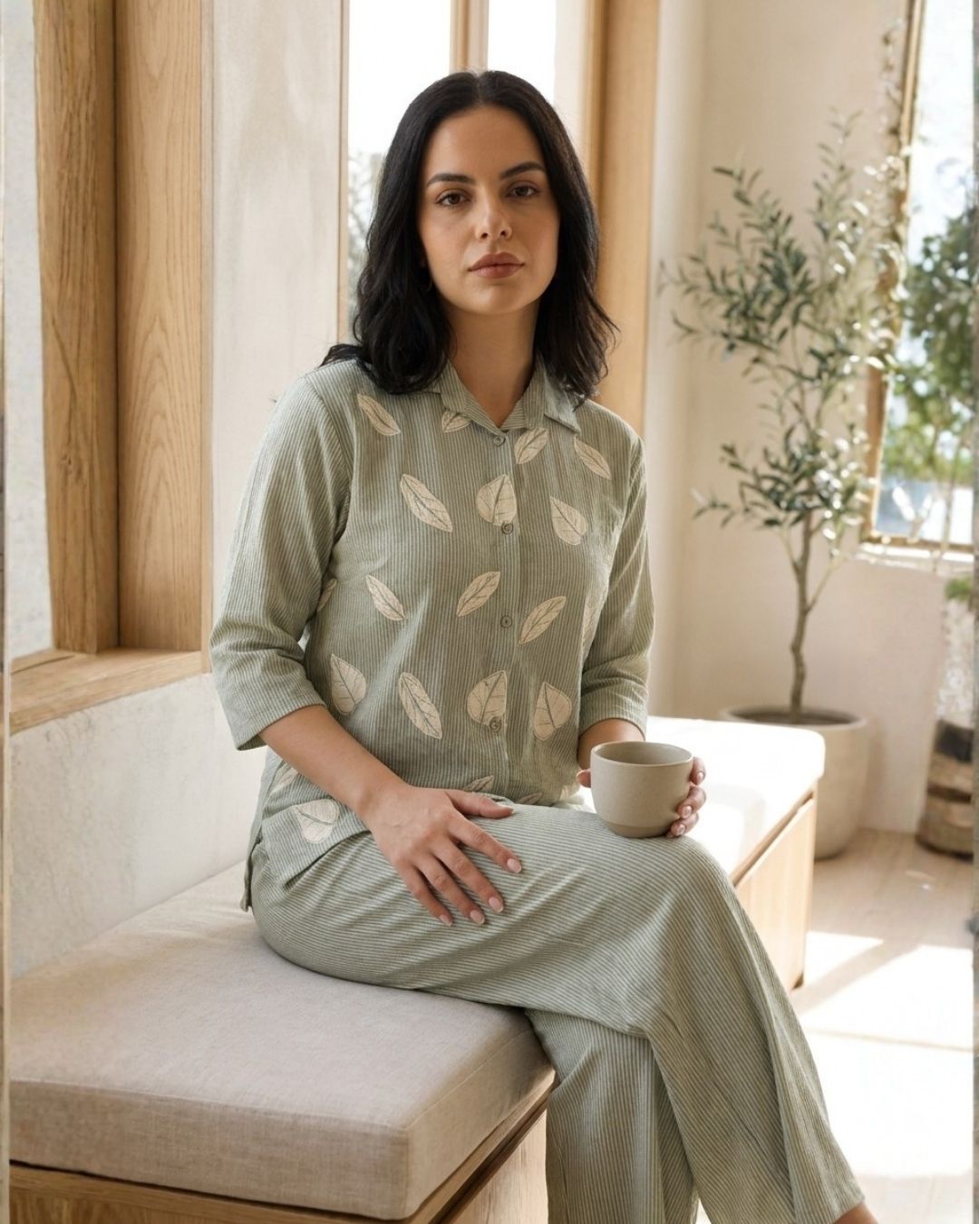 Sage Green Leaf Print Co-ord Set