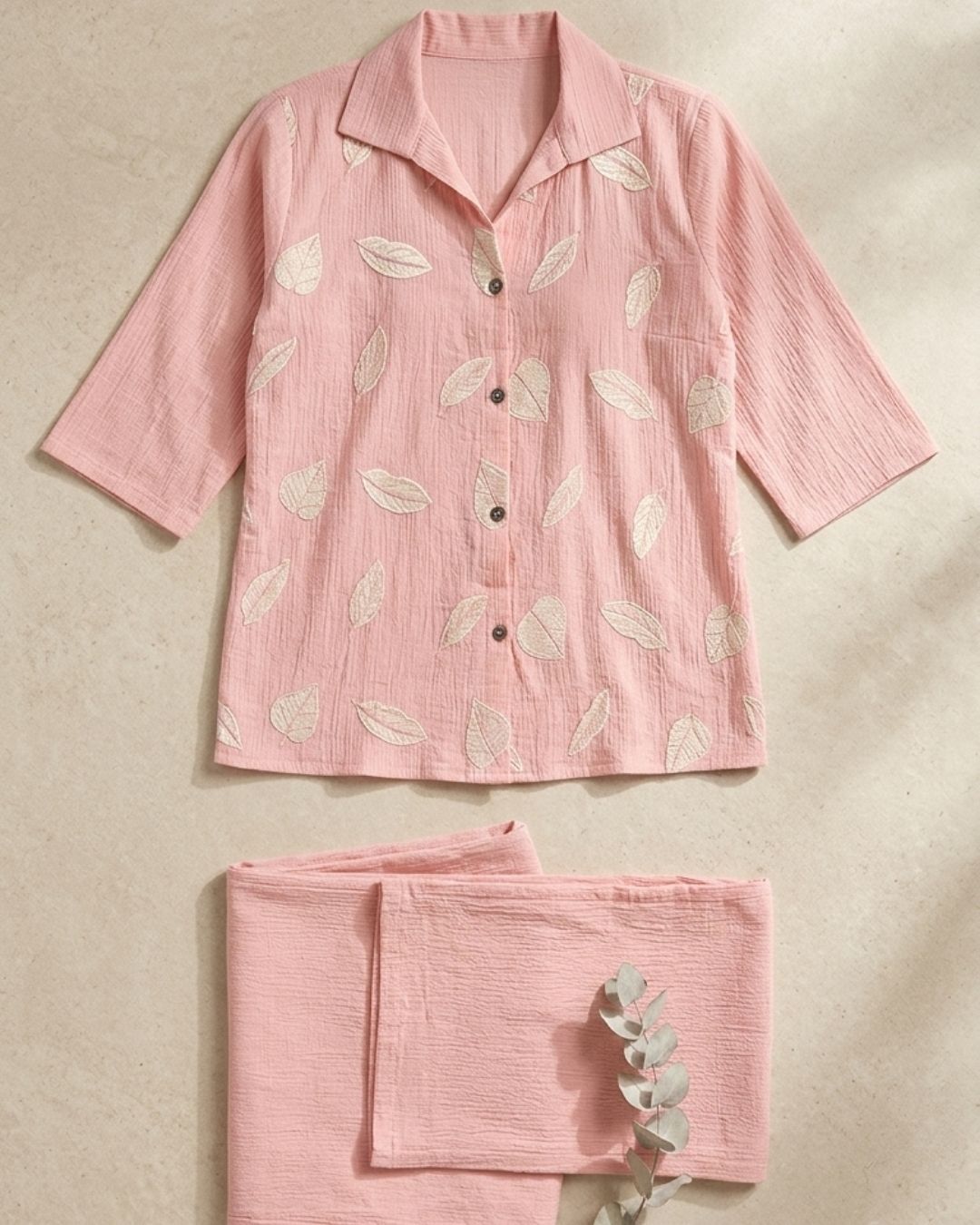 Blush Pink Leaf Print Co-ord Set