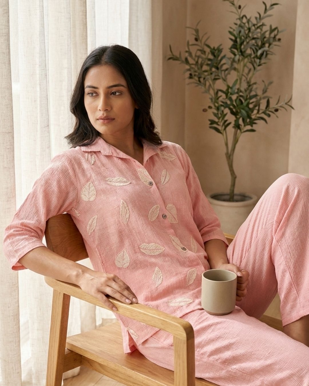 Blush Pink Leaf Print Co-ord Set