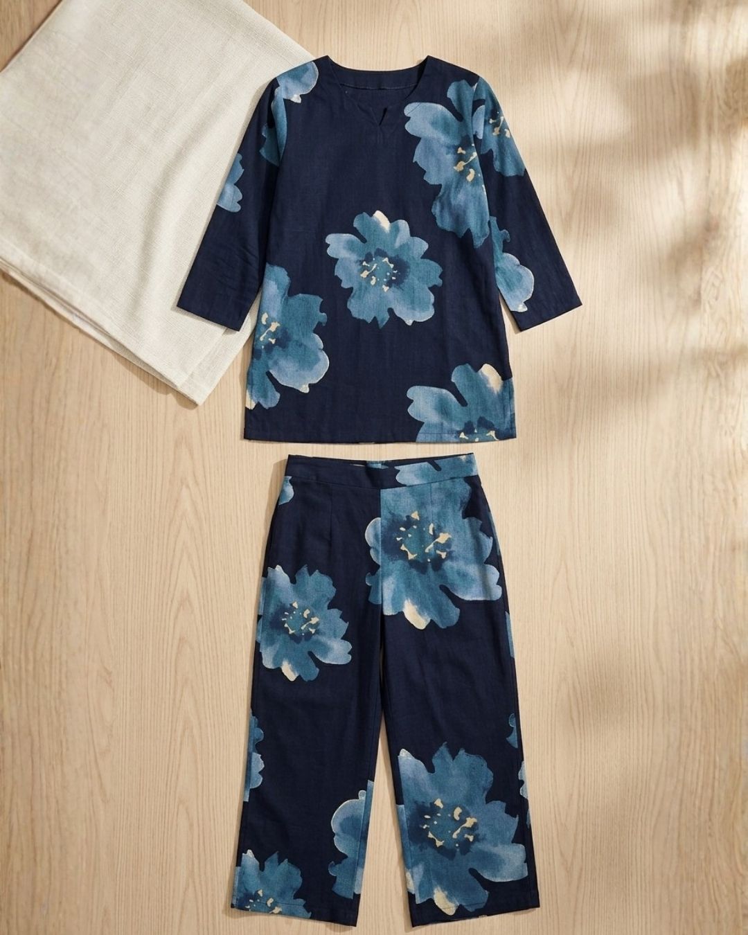 Navy Blue Floral Print Co-ord Set