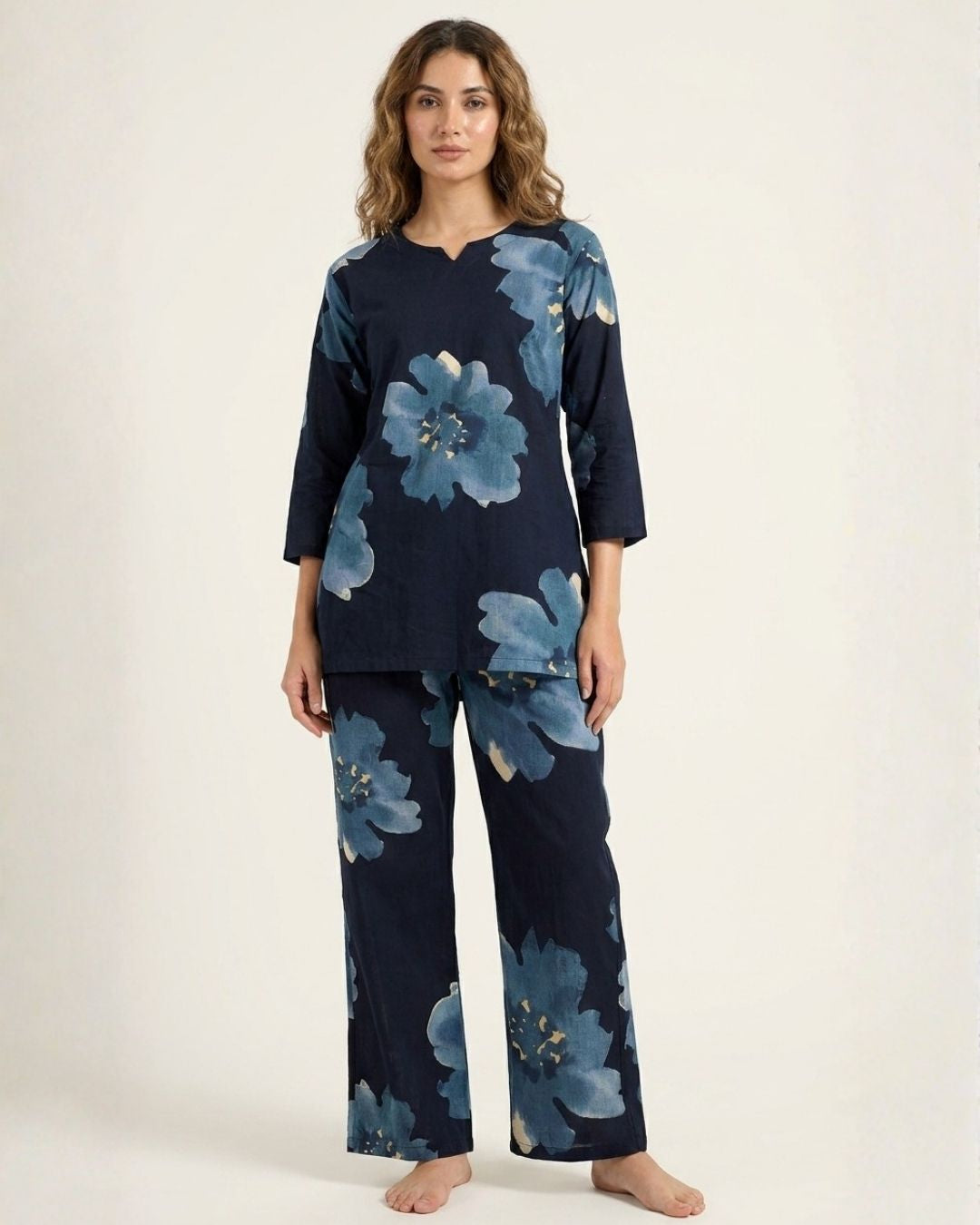 Navy Blue Floral Print Co-ord Set