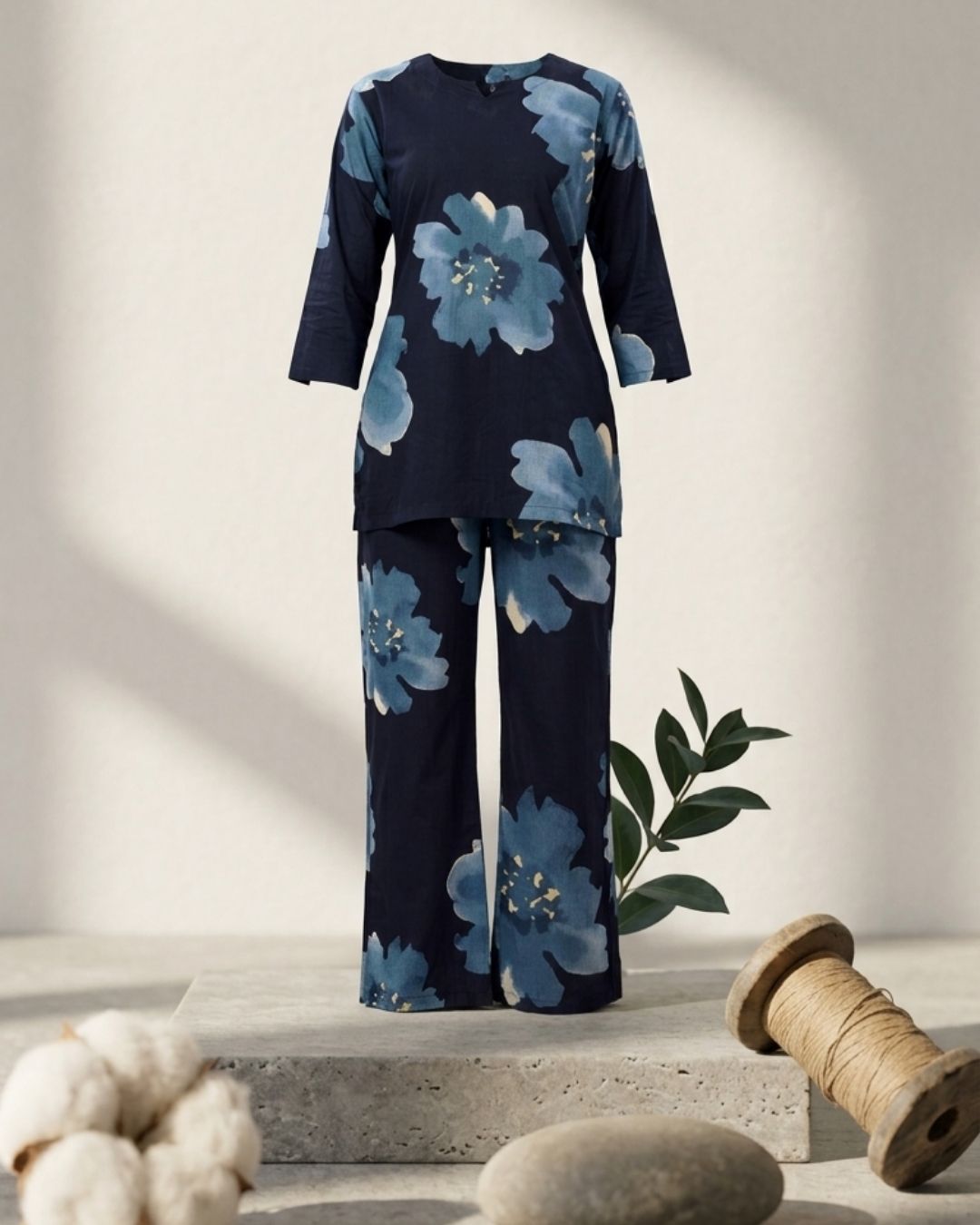 Navy Blue Floral Print Co-ord Set