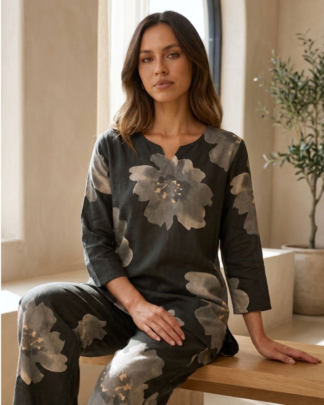 Charcoal Floral Print Co-ord Set