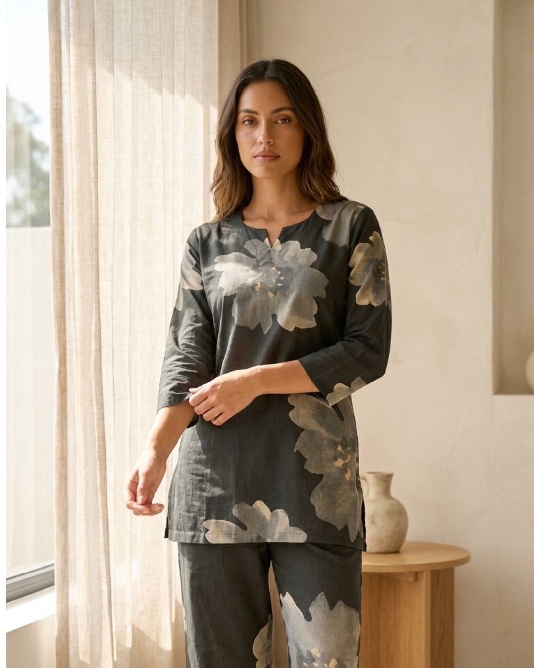 Charcoal Floral Print Co-ord Set