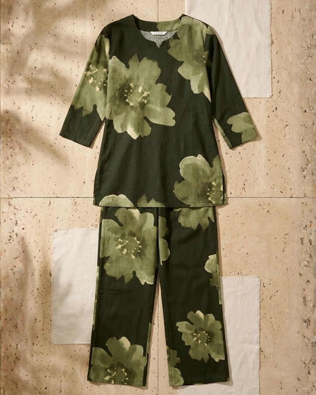 Olive Floral Print Co-ord Set