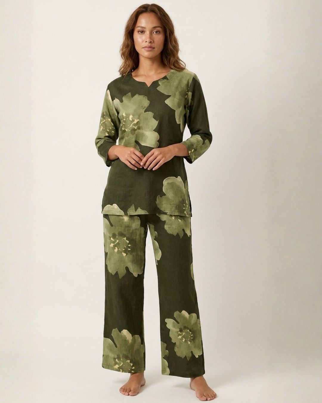 Olive Floral Print Co-ord Set