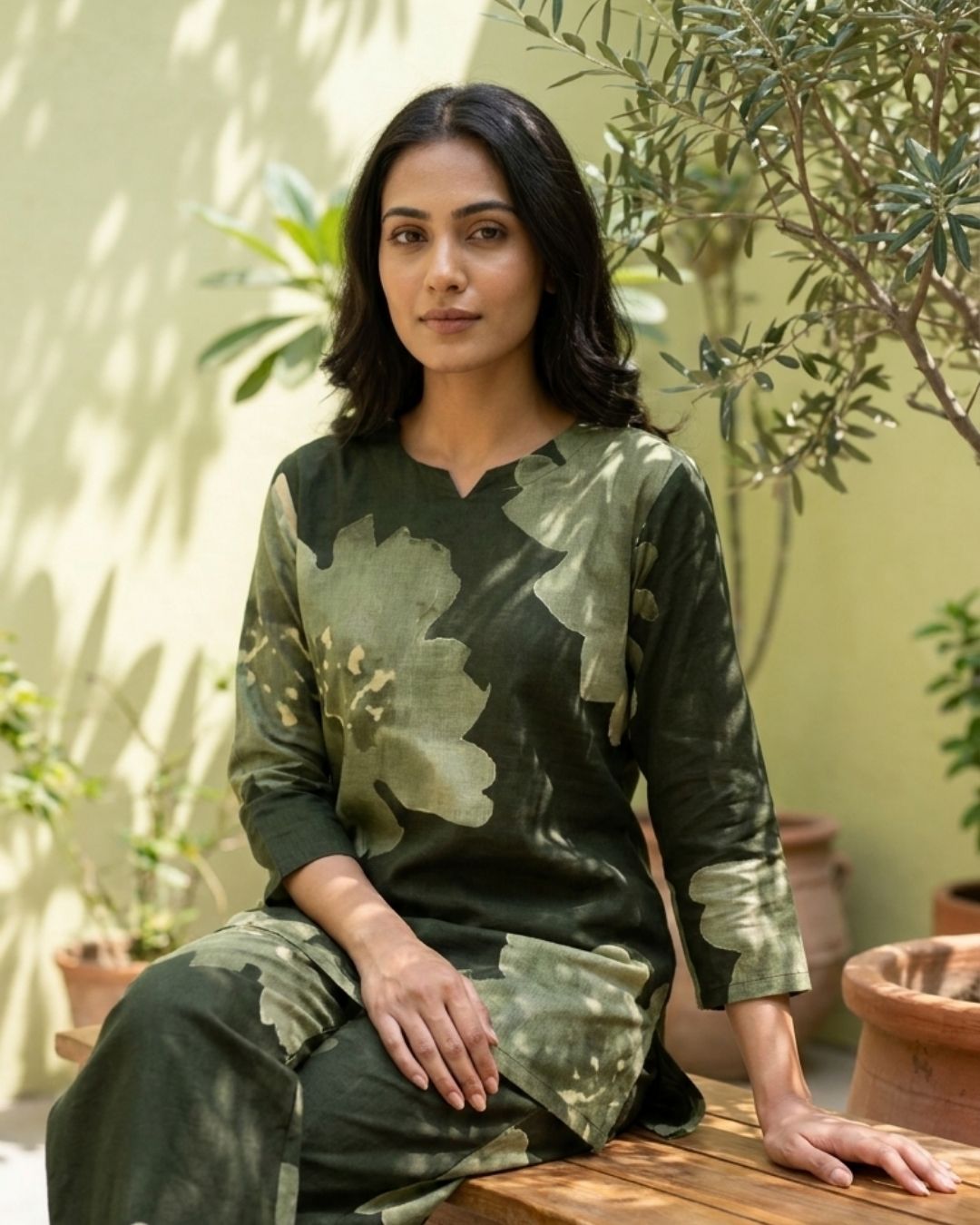 Olive Floral Print Co-ord Set
