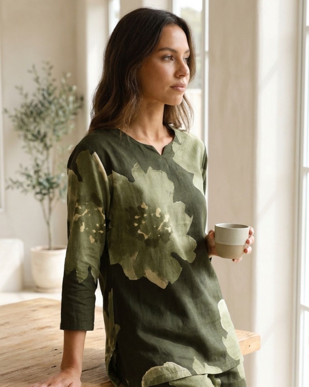 Olive Floral Print Co-ord Set