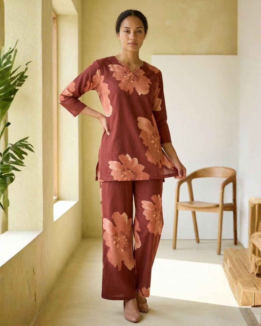 Rust Floral Print Co-ord Set