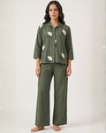 Olive Floral Embroidered Cotton Co-ord Set