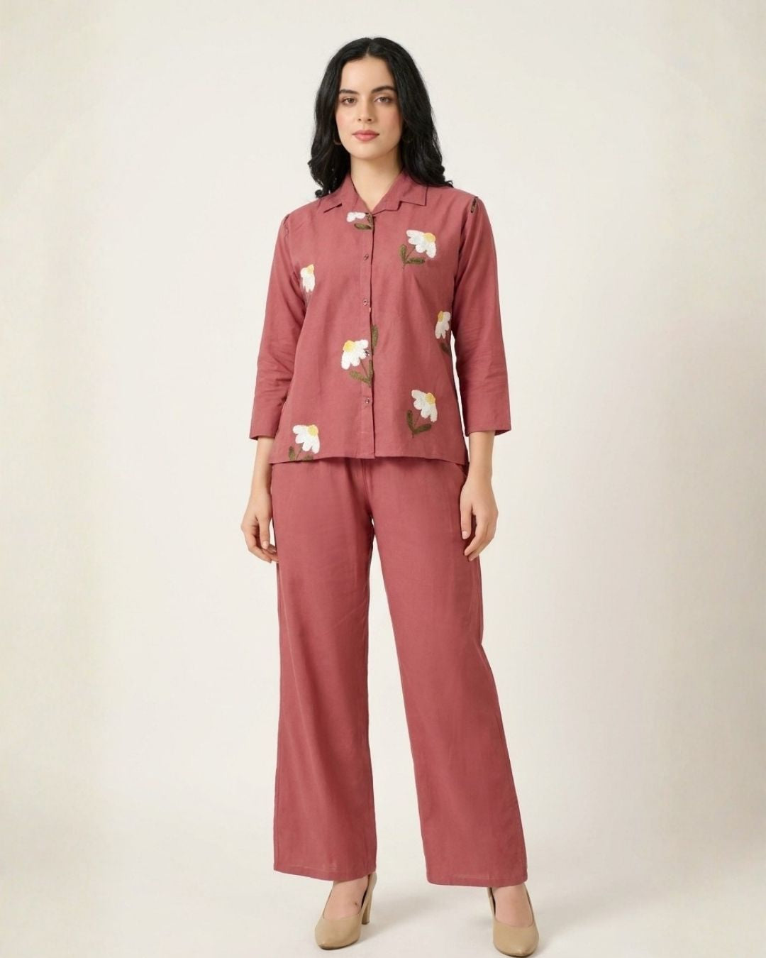 Blush Floral Embroidered Co-ord Set