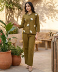 Olive Floral Embroidered Co-ord Set