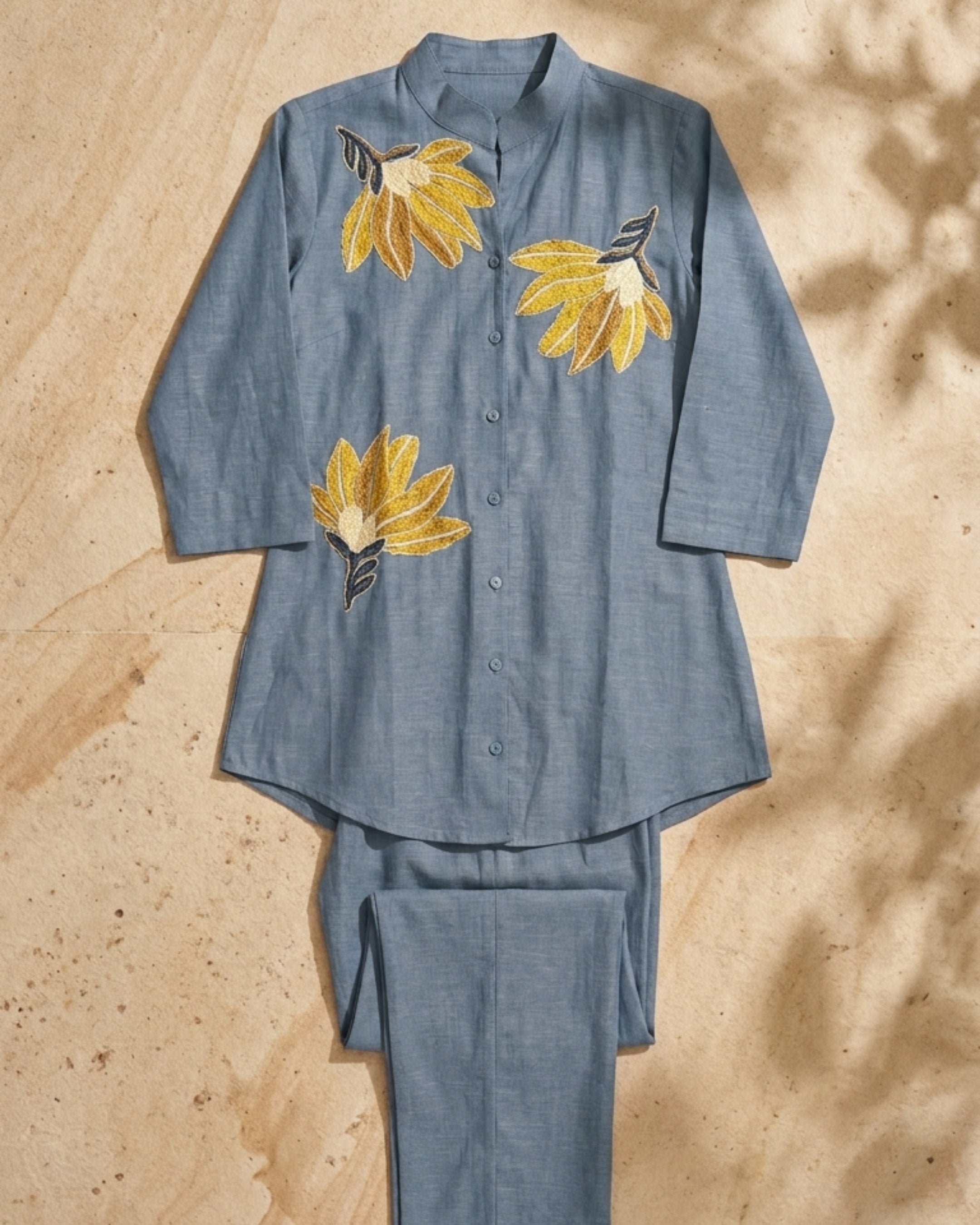 Slate Blue Embroidered Denim Co-Ord Set