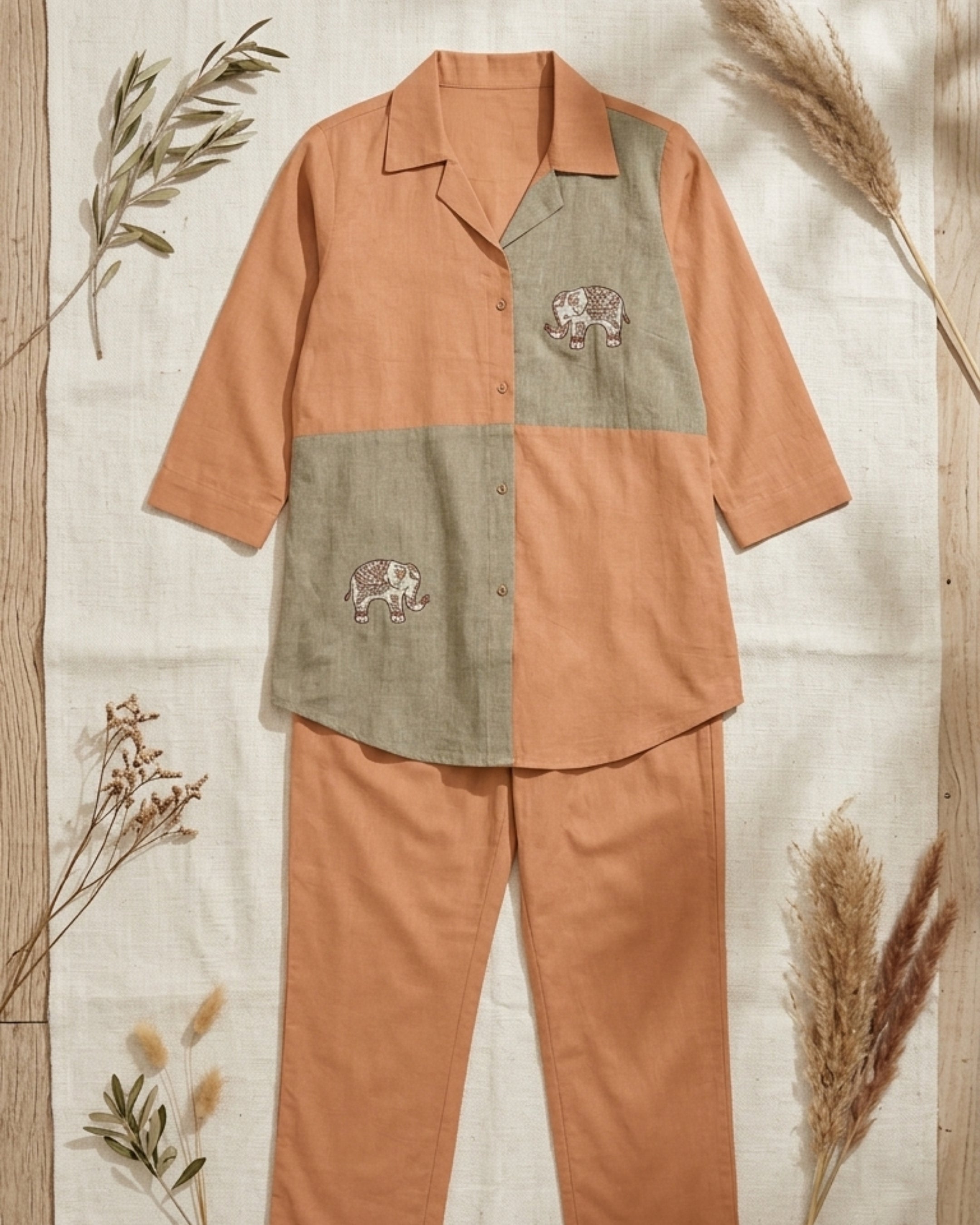Camel Brown Color Block Co-Ord Set