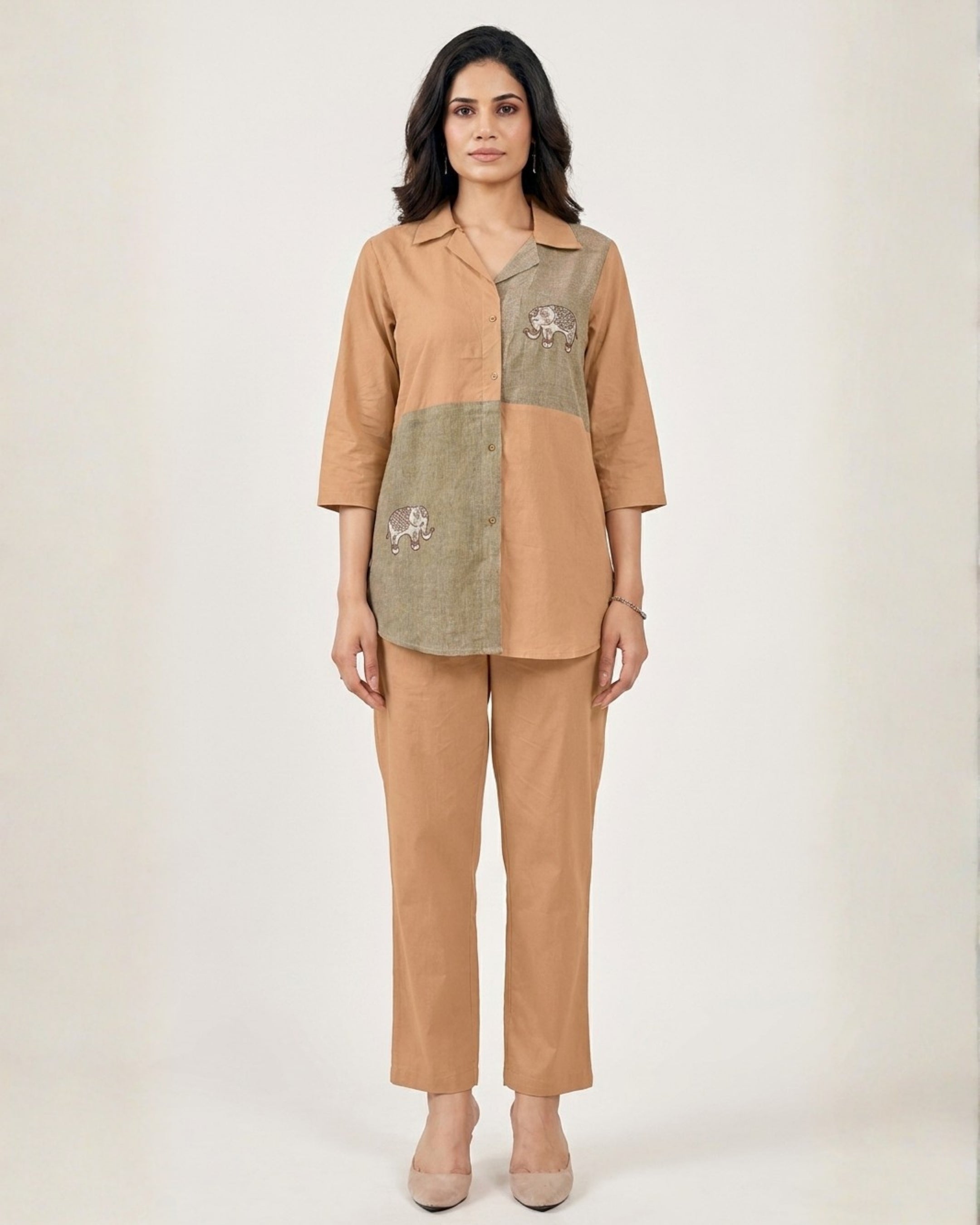 Camel Brown Color Block Co-Ord Set