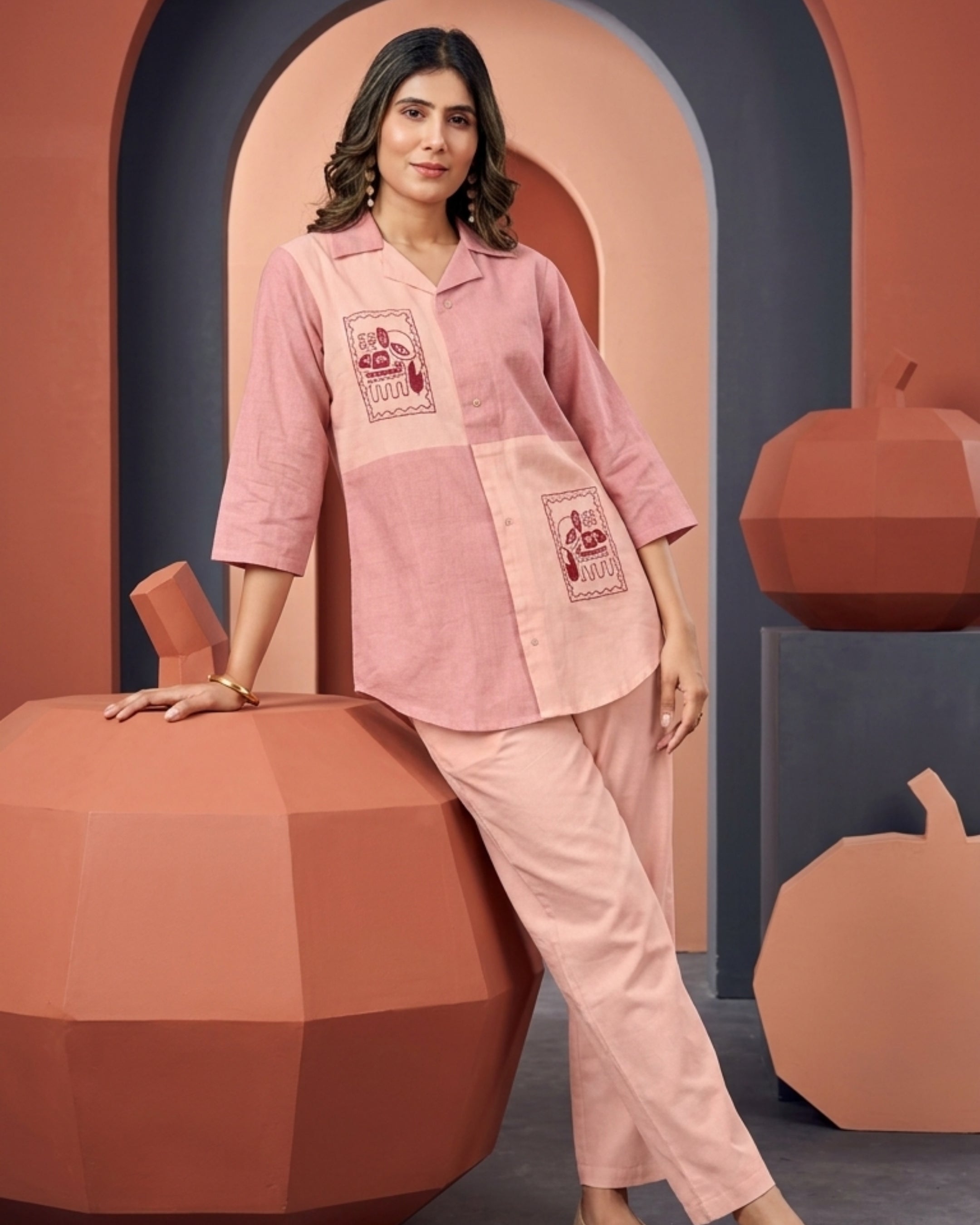 Blush Pink Color Block Co-Ord Set