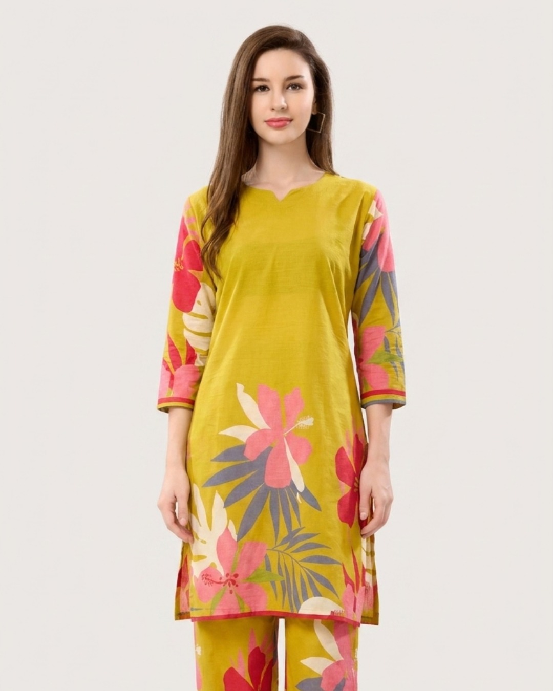 Floral Print Cotton Kurta Pant Set