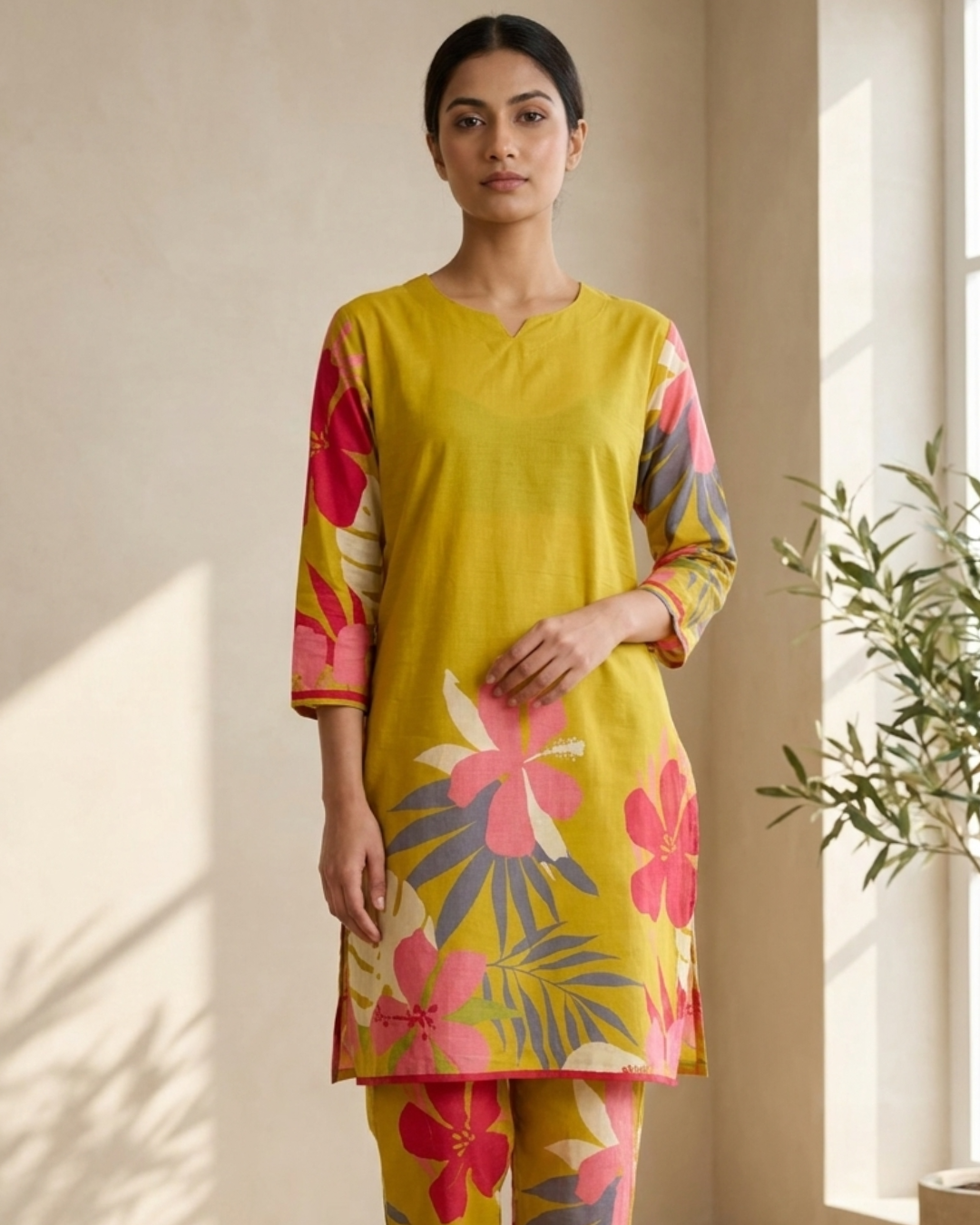 Floral Print Cotton Kurta Pant Set