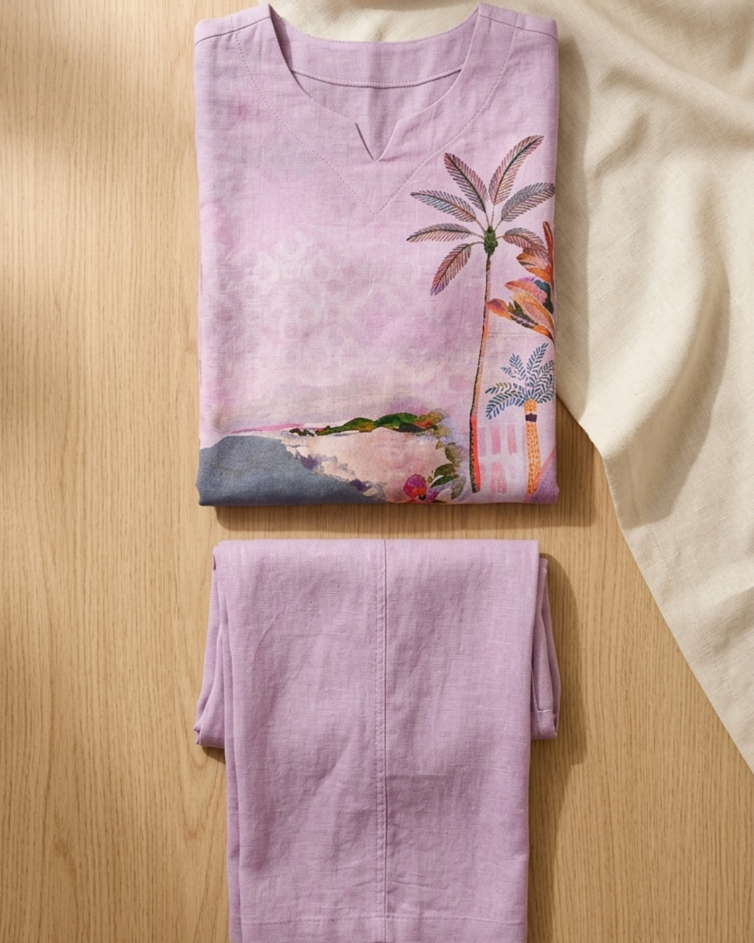 Scenic Print Cotton Kurta Pant Set