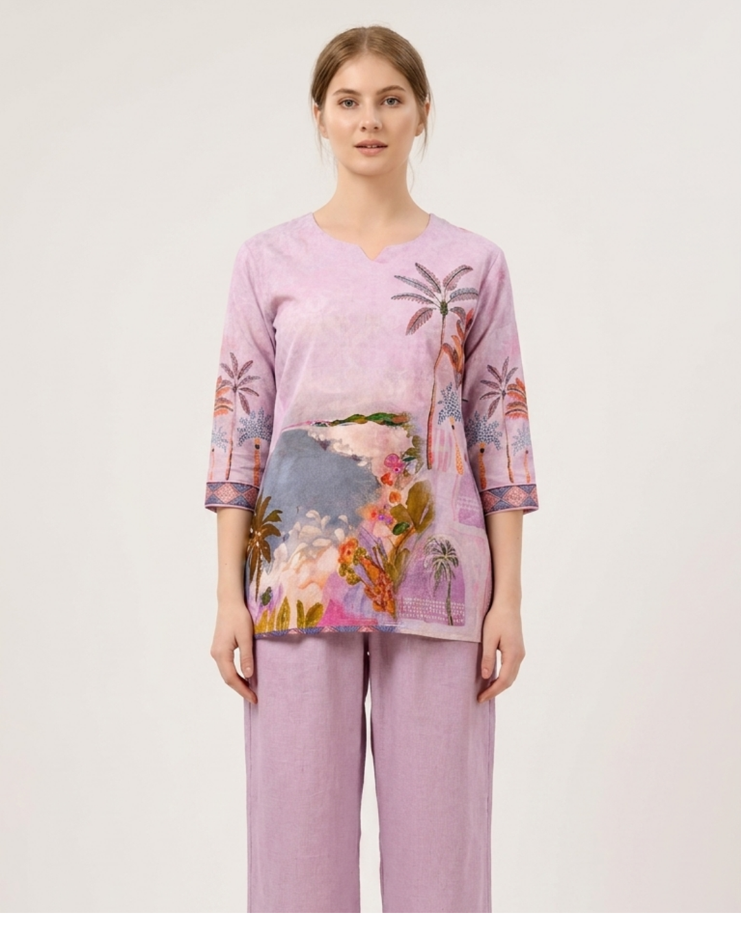 Scenic Print Cotton Kurta Pant Set