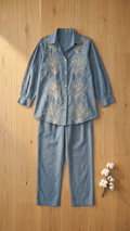 Embroidered Colorblock Lavender Linen Co-Ord Set