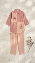 Abstract Motif Embroidered Dusty Pink Linen Co-Ord Set