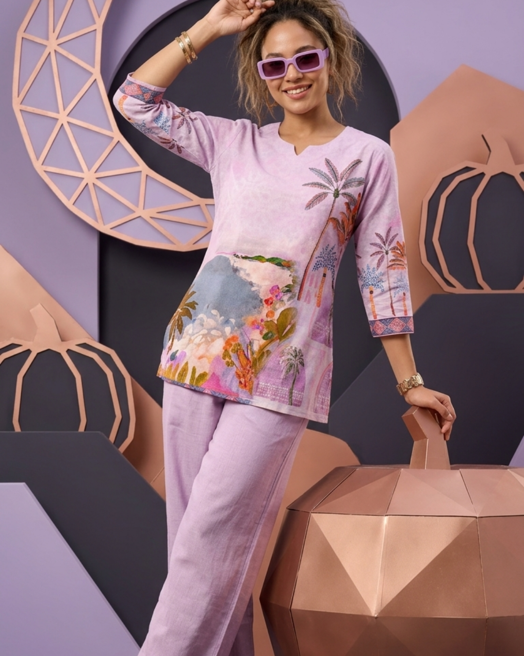 Scenic Print Cotton Kurta Pant Set