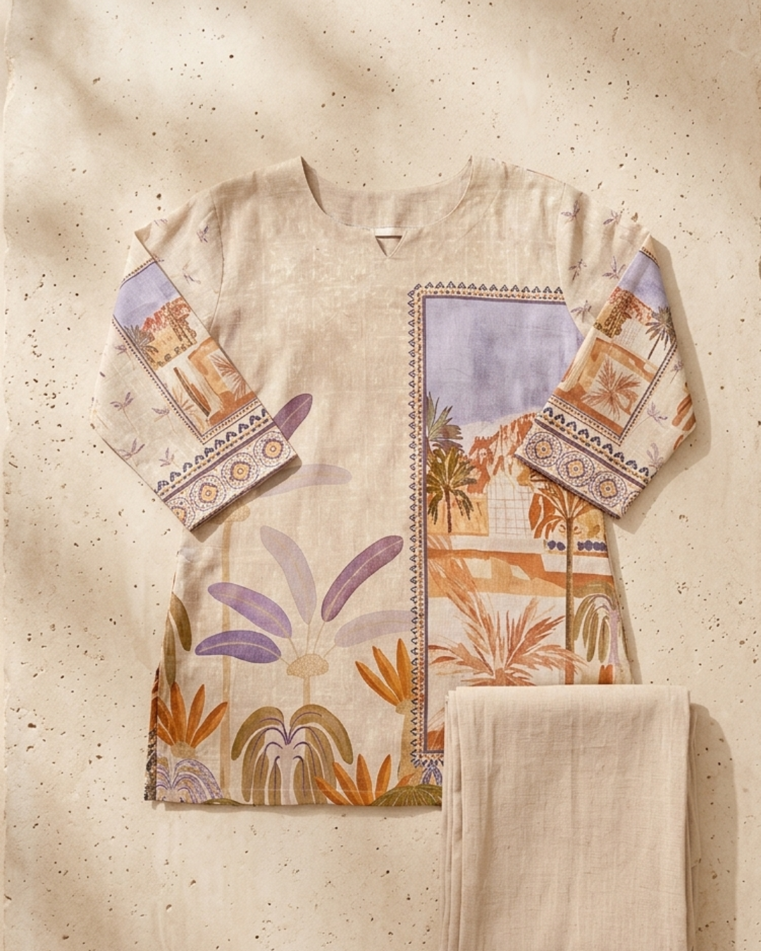 Scenic Print Cotton Kurta Pant Set