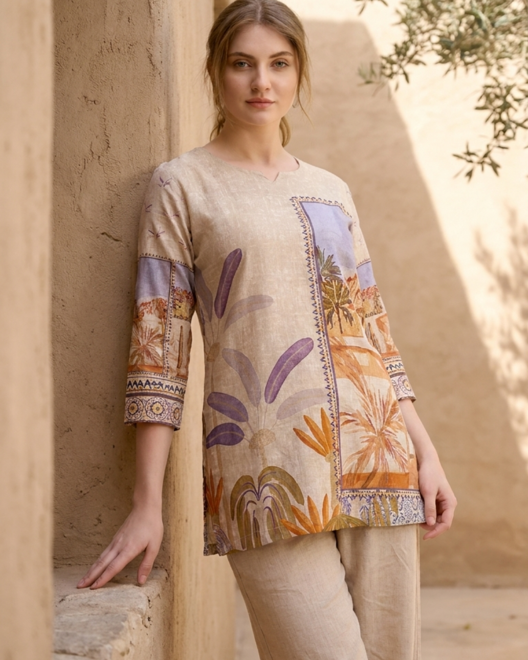 Scenic Print Cotton Kurta Pant Set