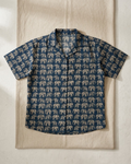 Dark Blue Elephant Print Button‑Up Shirt