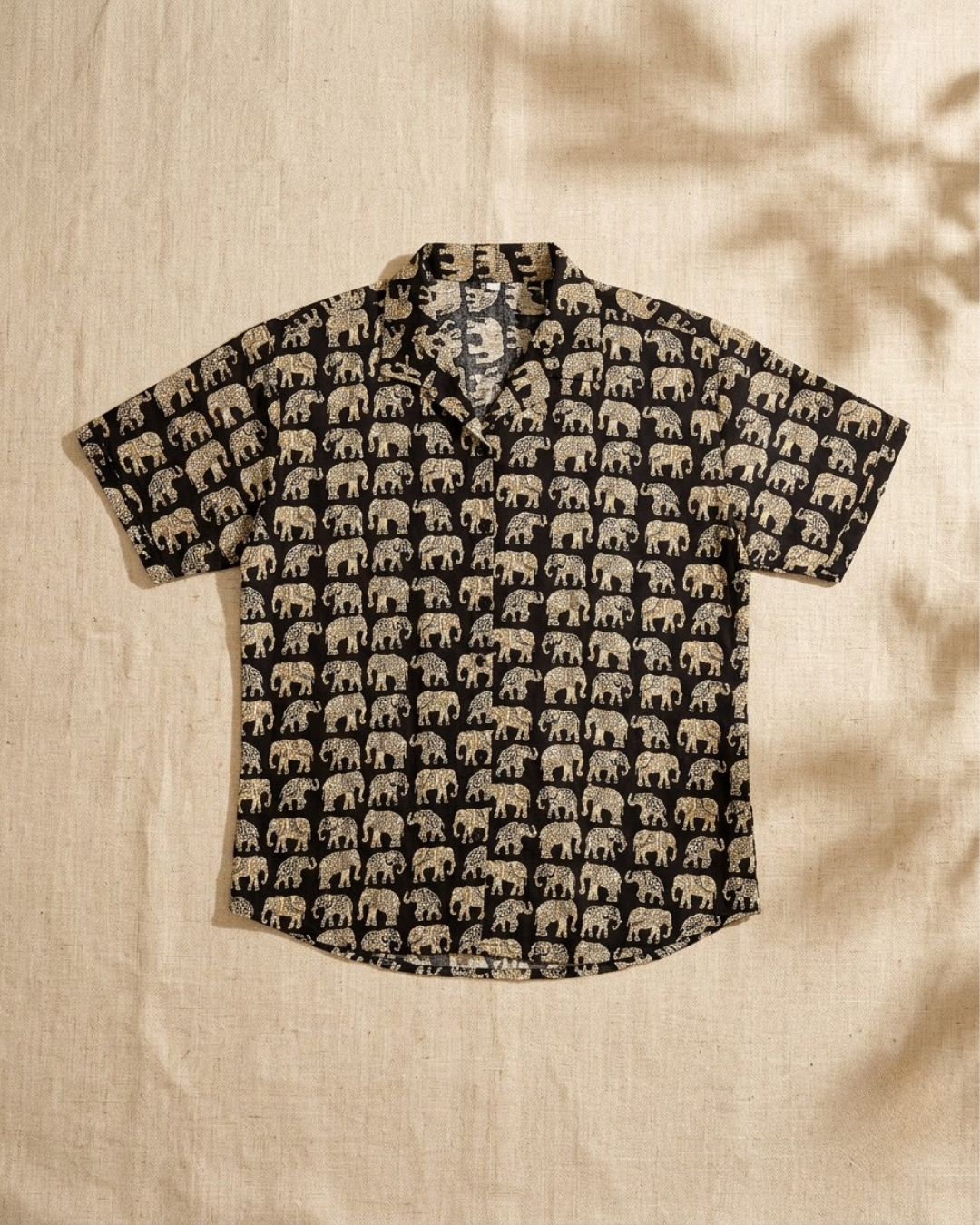 Dark Elephant Print Button‑Up Shirt