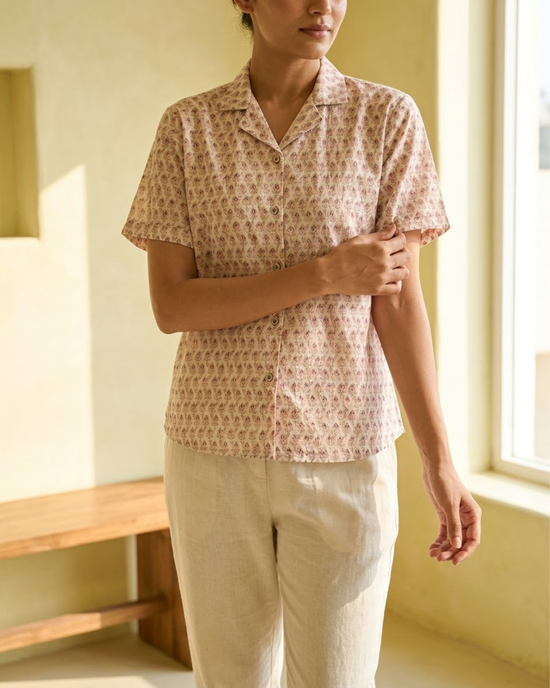 Light Pink Floral Paisley Button‑Up Shirt