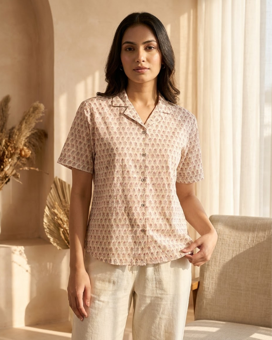 Light Pink Floral Paisley Button‑Up Shirt