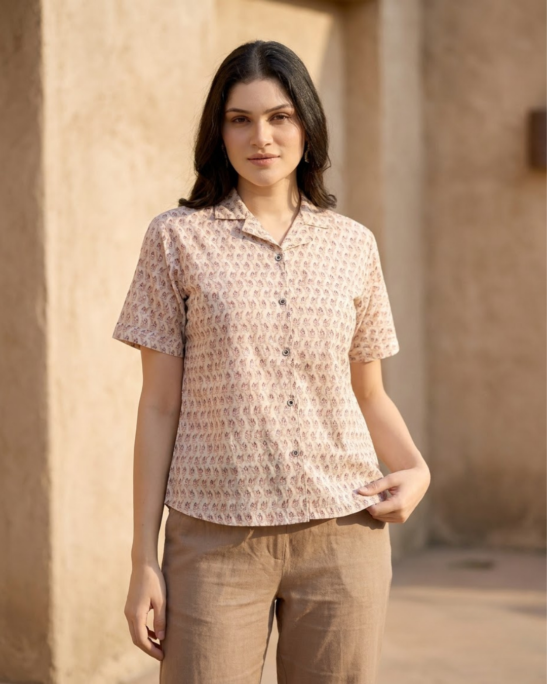 Light Pink Floral Paisley Button‑Up Shirt