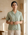 Light Green Elephant Print Button‑Up Shirt