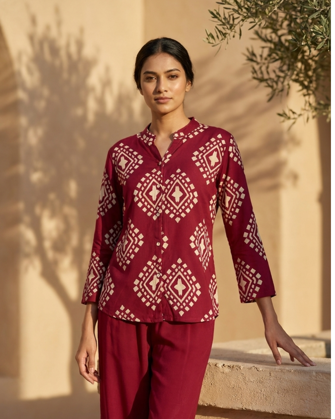 Geometric Print Shirt & Pant Co-ord Set