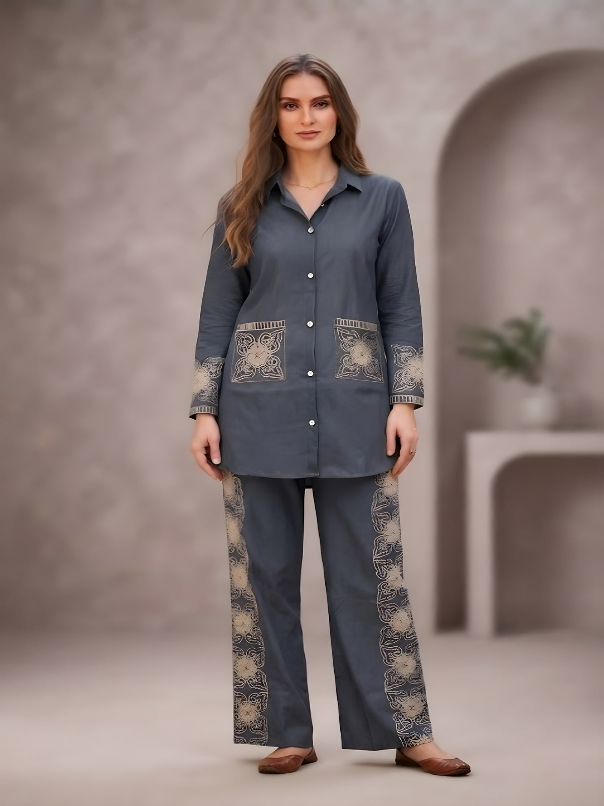 Women's Charcoal Grey Designer Co-Ord Set