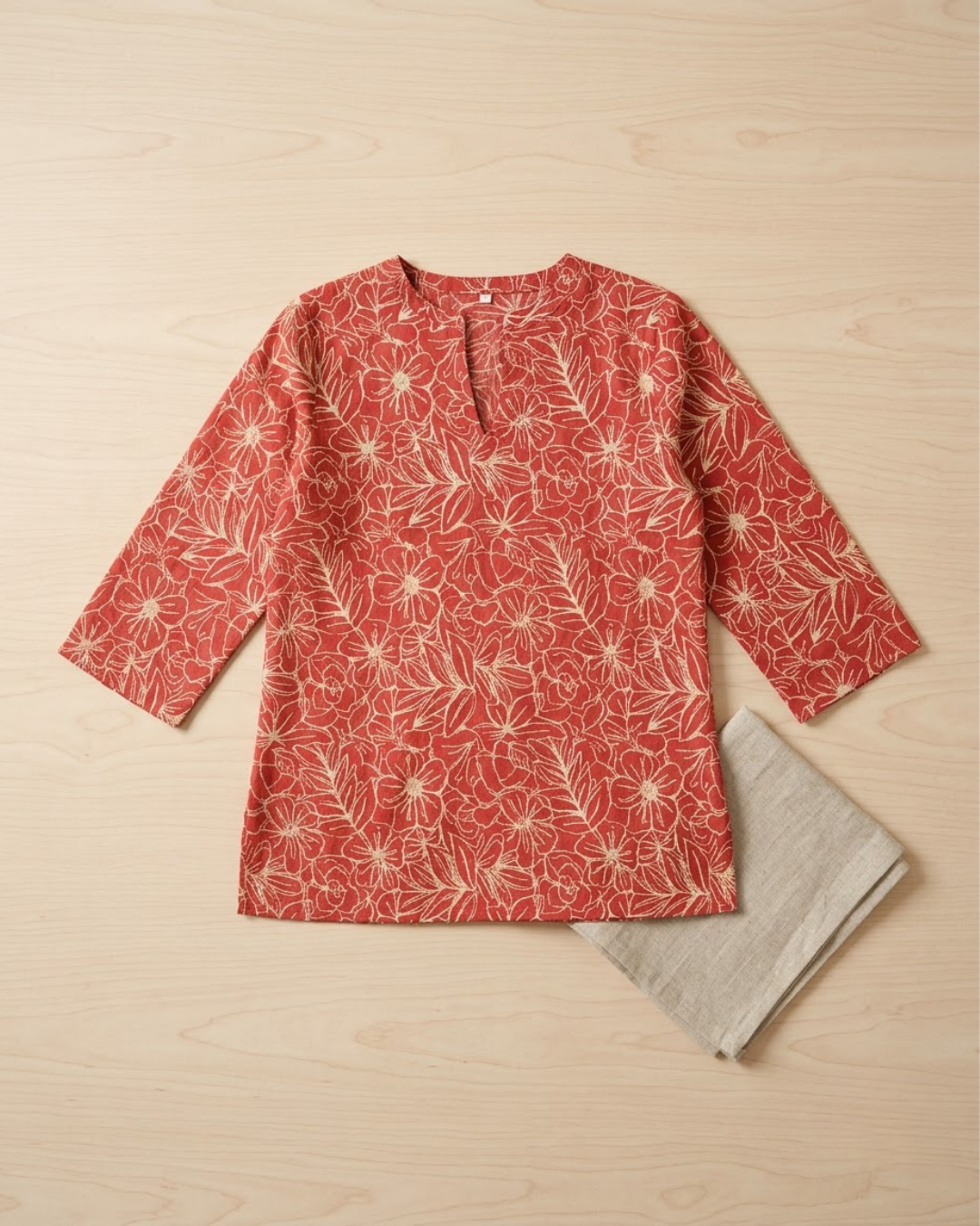 Red Floral V‑Neck Top