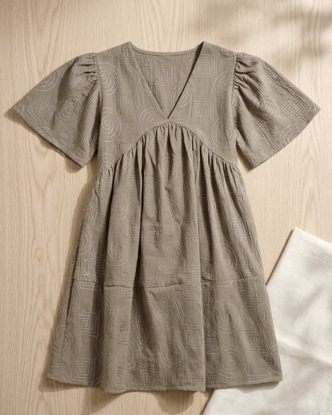 Textured Puff Sleeve Mini Dress
