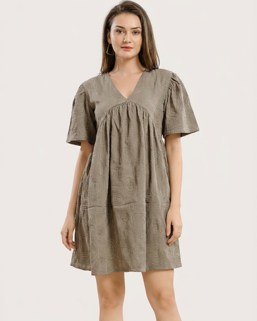 Textured Puff Sleeve Mini Dress