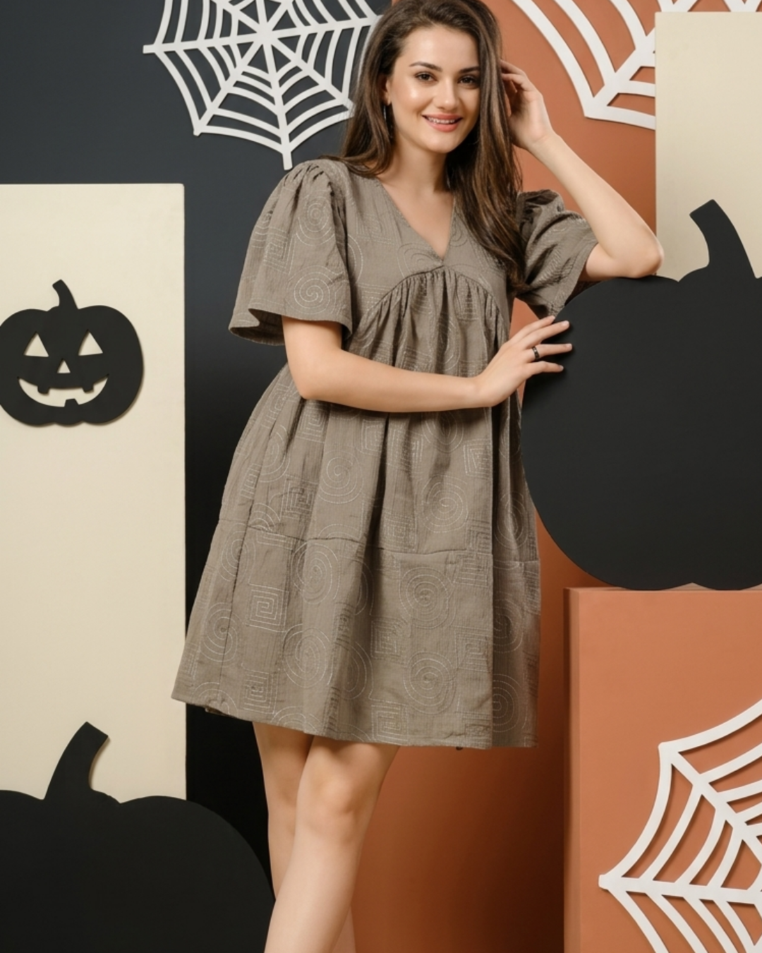 Textured Puff Sleeve Mini Dress