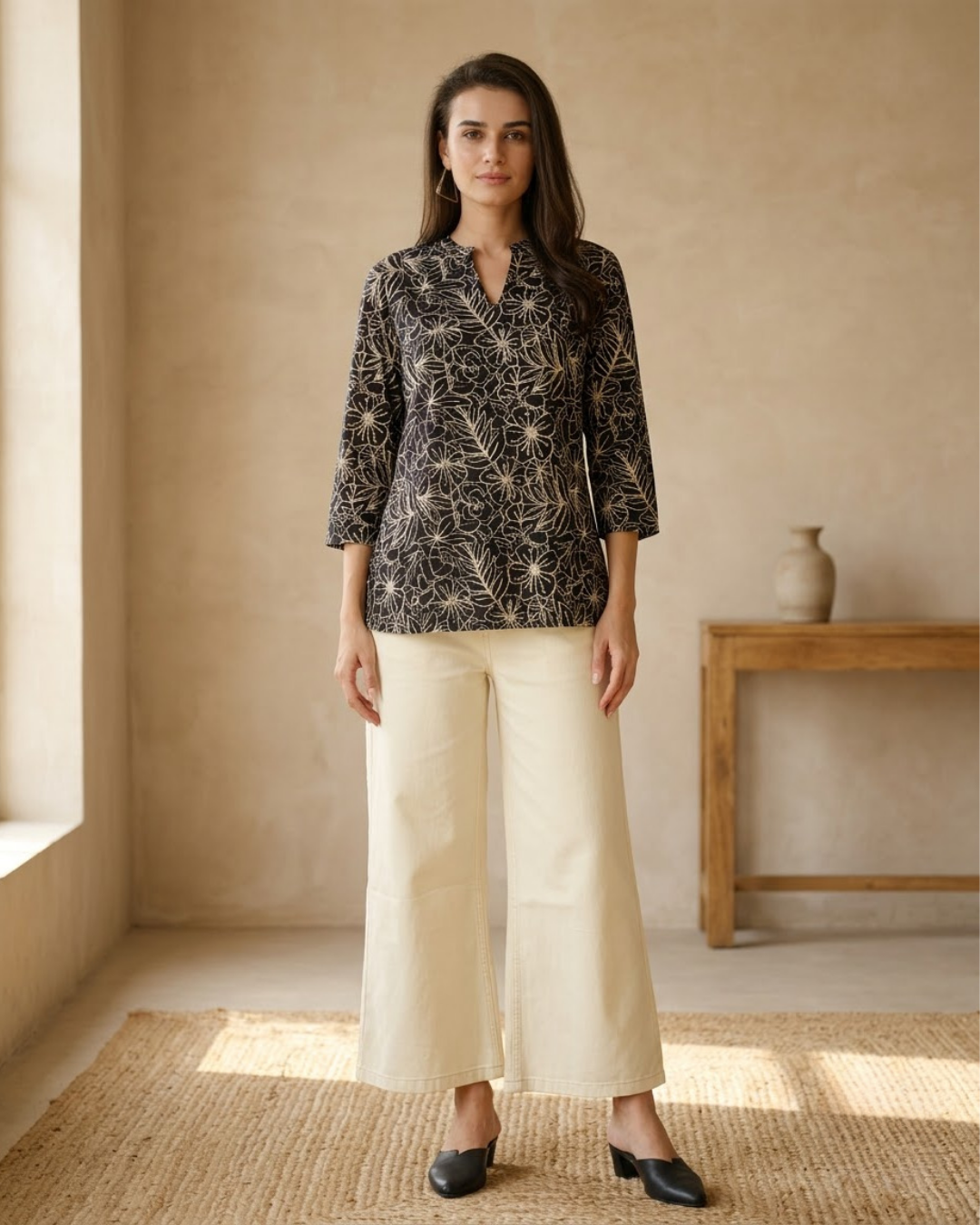 Black Floral Print Blouse