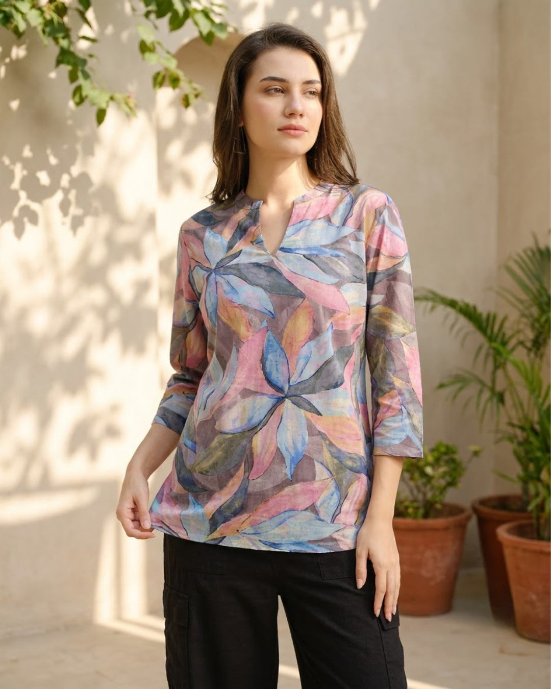 Multicolor Abstract Floral Print Top