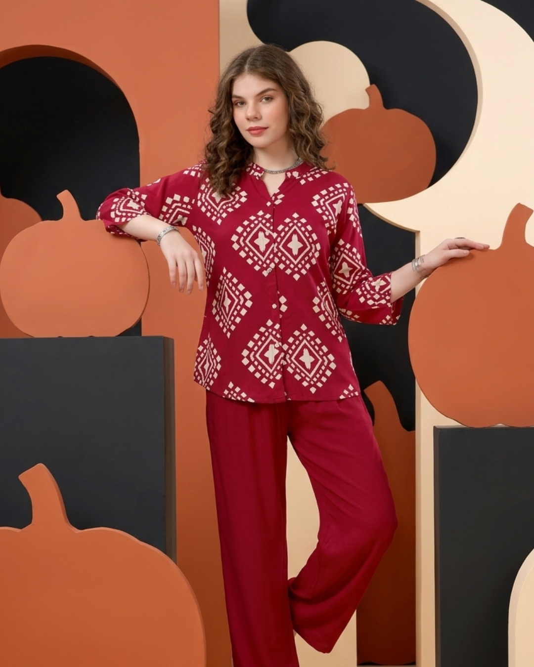 Geometric Print Shirt & Pant Co-ord Set